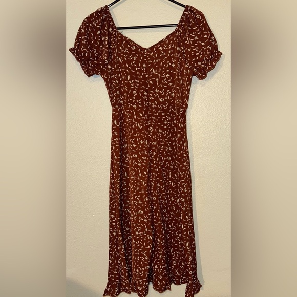 Women’s Floral Brown Floral Midi Dress Size Small - Picture 2 of 6